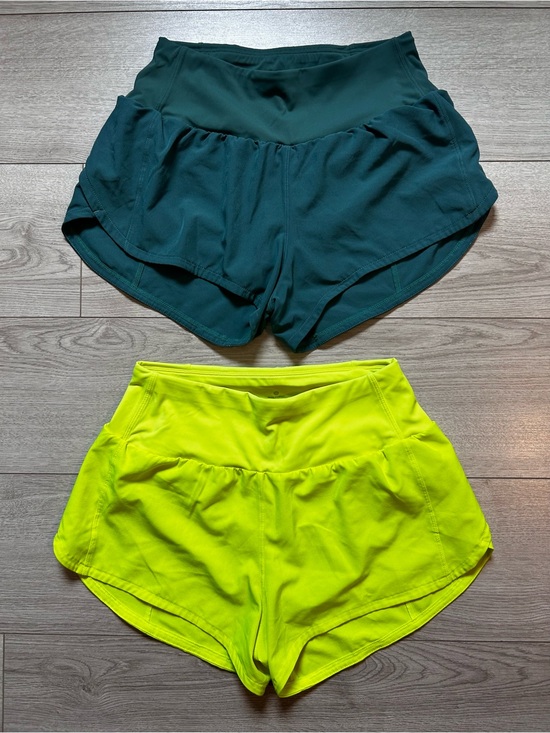 Pants - Women’s High-Waist Running Shorts | Teal & Neon Yellow